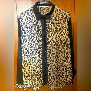 Button Down Sheer Leopard Blouse